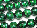 [Video] Lampwork Beads Round 12mm [Light blue x green/Luminous type] 1/4 or 1strand beads (aprx.14inch/34cm)