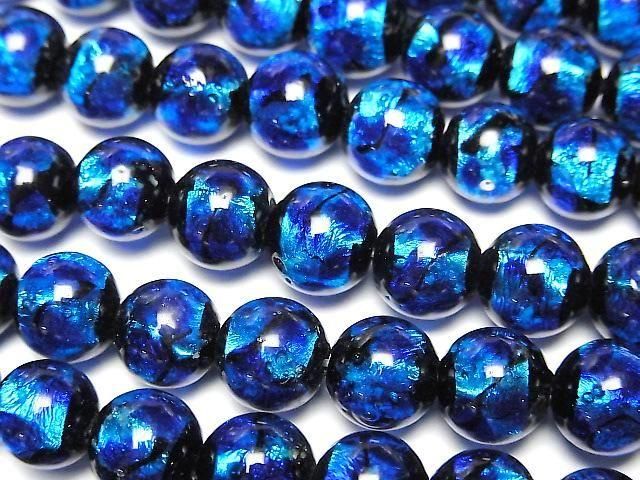 [Video] Lampwork Beads Round 8mm [Blue x Light Blue/Luminous type] 1/4 or 1strand beads (aprx.15inch/36cm)