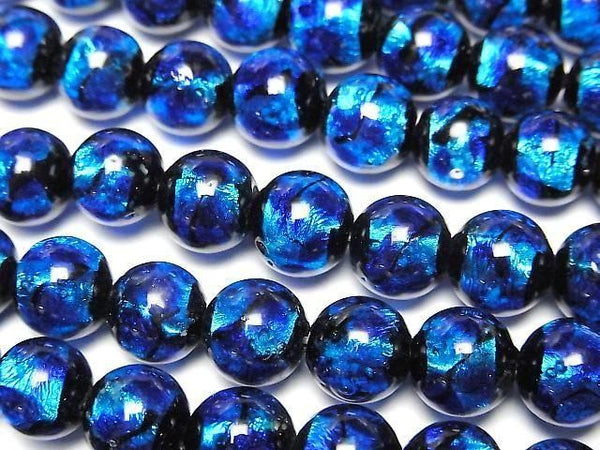 [Video] Lampwork Beads Round 8mm [Blue x Light Blue/Luminous type] 1/4 or 1strand beads (aprx.15inch/36cm)