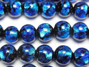 [Video] Lampwork Beads Round 8mm [Blue x Light Blue/Luminous type] 1/4 or 1strand beads (aprx.15inch/36cm)