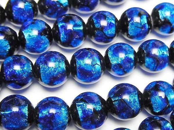 [Video] Lampwork Beads Round 10mm [Blue x Light Blue/Luminous type] 1/4 or 1strand beads (aprx.15inch/36cm)