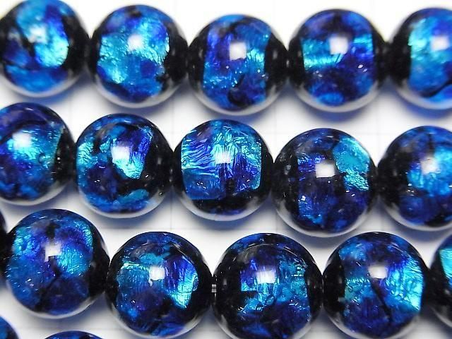 [Video] Lampwork Beads Round 10mm [Blue x Light Blue/Luminous type] 1/4 or 1strand beads (aprx.15inch/36cm)