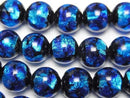 [Video] Lampwork Beads Round 10mm [Blue x Light Blue/Luminous type] 1/4 or 1strand beads (aprx.15inch/36cm)