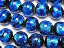 [Video] Lampwork Beads Round 12mm [Blue x Light Blue/Luminous type] 1/4 or 1strand beads (aprx.14inch/34cm)
