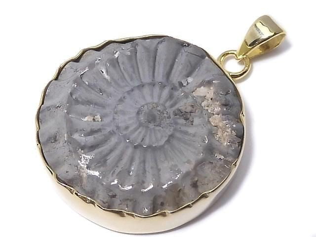 [Video][One of a kind] Ammonite Pyrite Pendant 18KGP NO.141