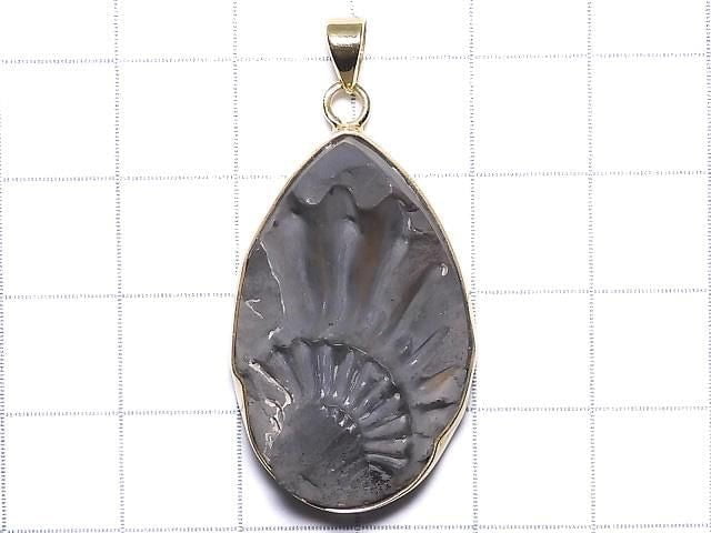 [Video][One of a kind] Ammonite Pyrite Pendant 18KGP NO.143