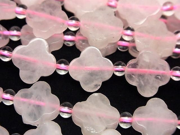 [Video] Rose Quartz Flower Motif 13x13mm half or 1strand beads (aprx.14inch/34cm)