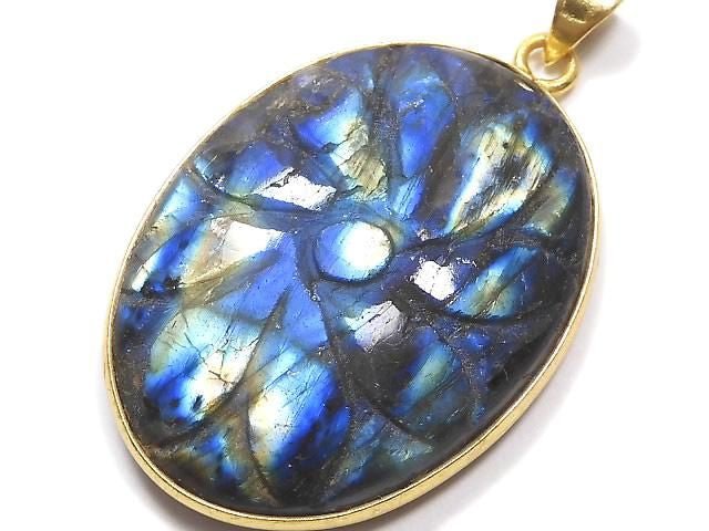 [Video][One of a kind] Rainbow Labradorite AAA- Carved Pendant 18KGP NO.27