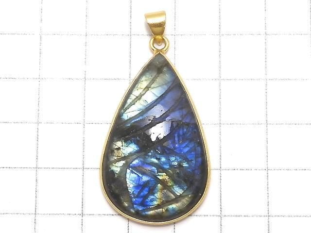 [Video][One of a kind] Rainbow Labradorite AAA- Carved Pendant 18KGP NO.28
