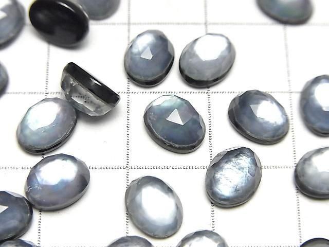 縞瑪瑙 x 白貝 x 水晶 AAA - 橢圓玫瑰切割 8x6mm 3顆