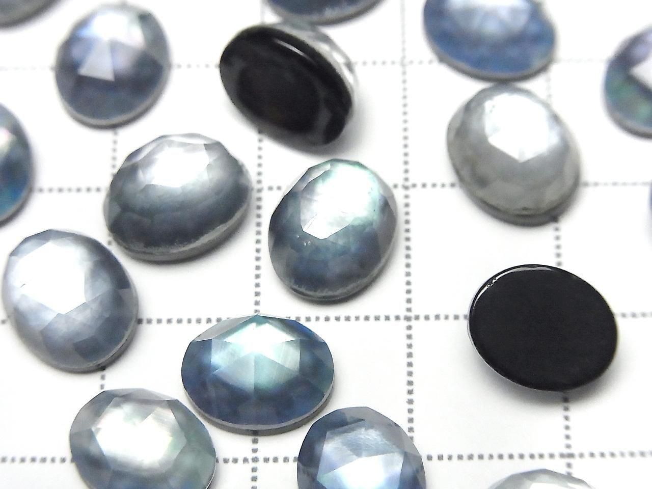 Onyx x Coquille Blanche x Cristal de Quartz AAA - Ovale facetté taille rose 10x8mm 3p.