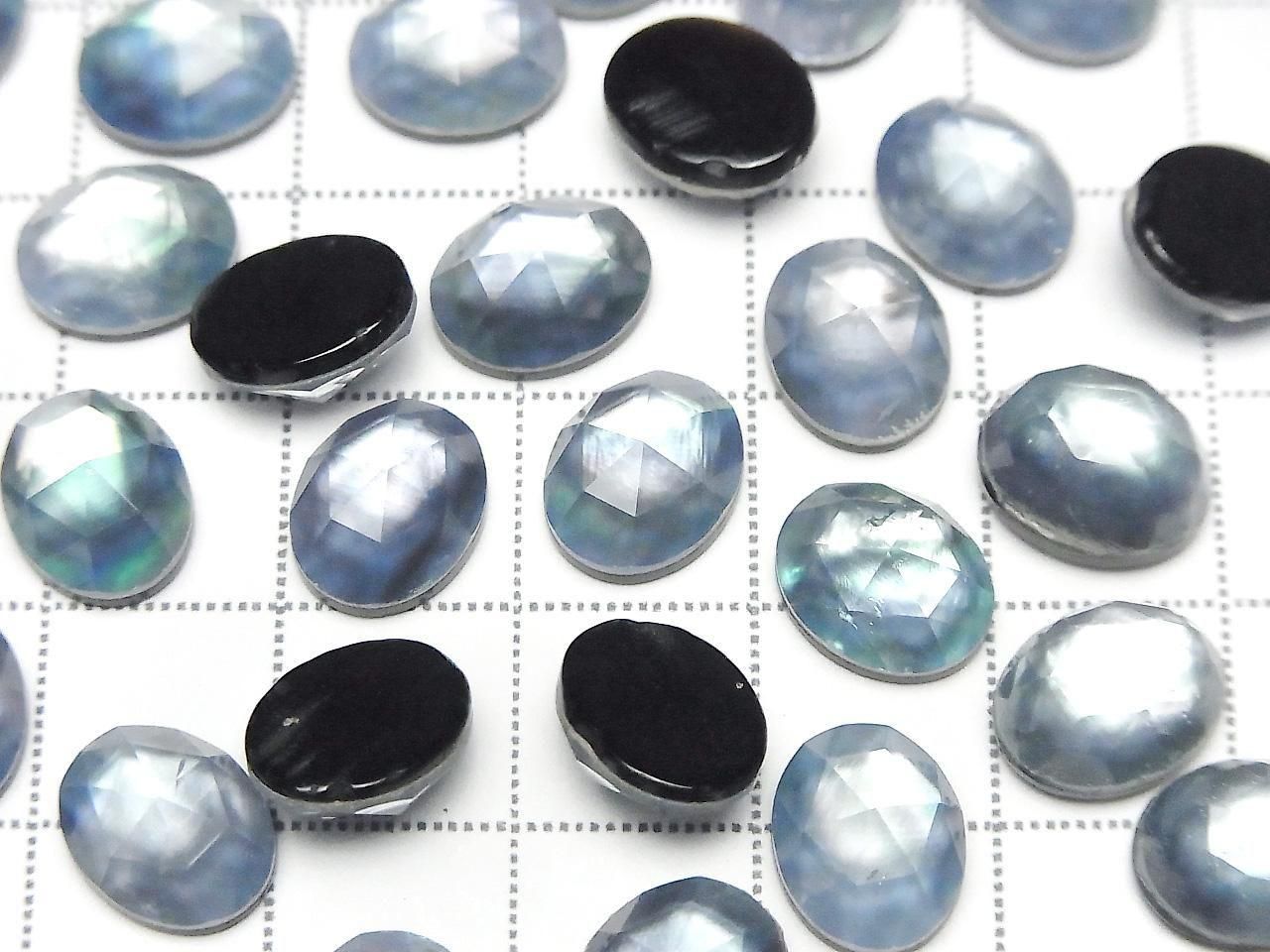 Onyx x Coquille Blanche x Cristal de Quartz AAA - Ovale facetté taille rose 10x8mm 3p.