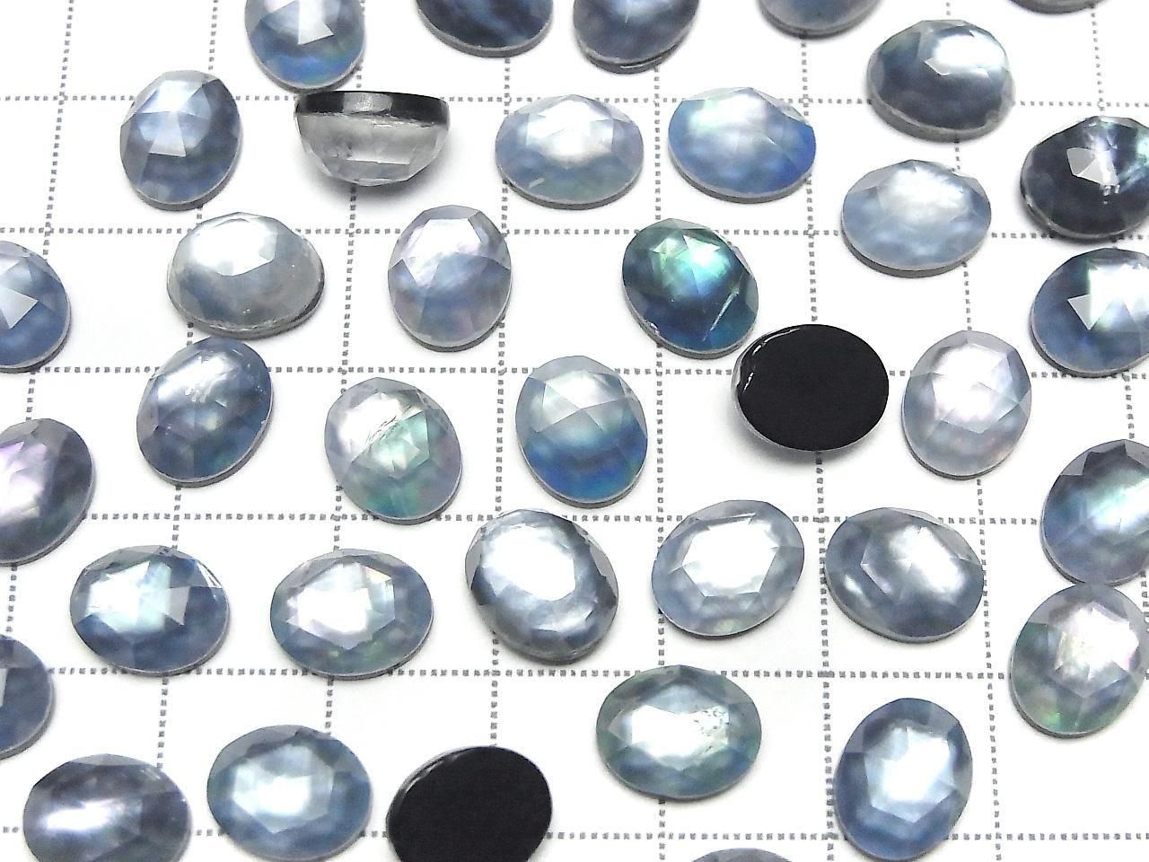Onyx x Coquille Blanche x Cristal de Quartz AAA - Ovale facetté taille rose 10x8mm 3p.