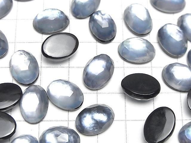 [Video] Onyx x White Shell x Crystal AAA- Oval Rose Cut 14x10mm 2pcs
