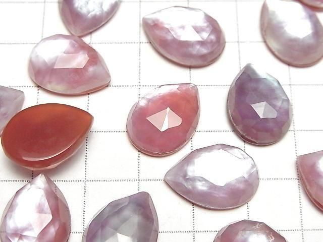 [Video] Carnelian x White Shell x Crystal AAA- Pear shape Rose Cut 18x13mm 2pcs
