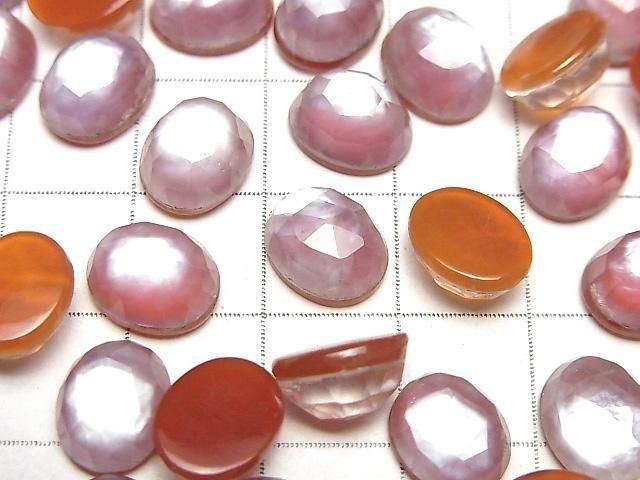 [Video] Carnelian x White Shell x Crystal AAA- Oval Rose Cut 10x8mm 3pcs