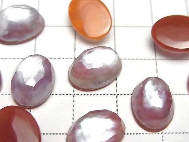 [Video] Carnelian x White Shell x Crystal AAA- Oval Rose Cut 14x10mm 2pcs