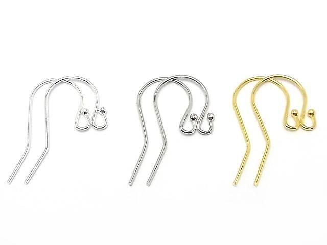 Silver 925 Earwire 26x14mm with round beads [Pure Silver Finish][Rhodium Plated][18KGP] 2 pairs