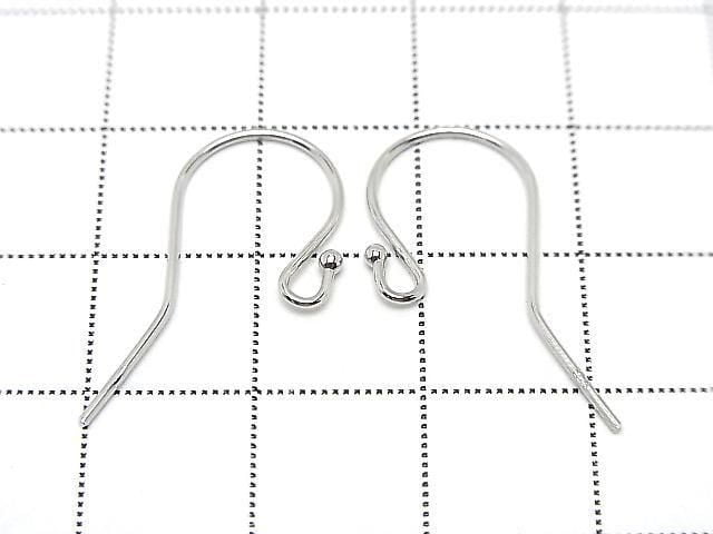 Silver925 Earwires 26x14mm with Round Beads [Pure Silver Finish][Rhodium Plated][18KGP] 2 Pairs