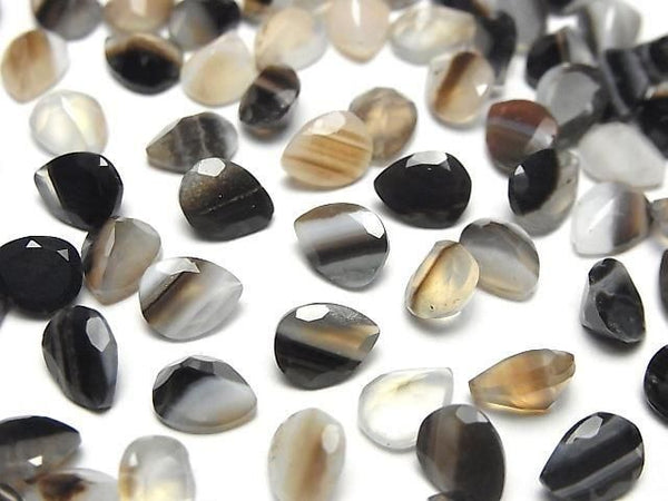 [Video] Black Stripe Agate Loose stone Pear shape Faceted 8x6mm 10pcs