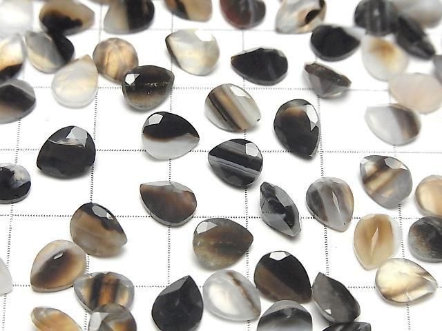[Video] Black Stripe Agate Loose stone Pear shape Faceted 8x6mm 10pcs