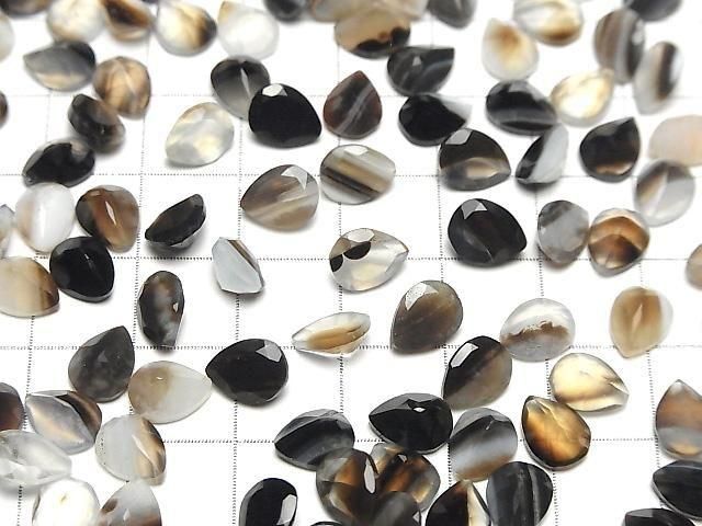 [Video] Black Stripe Agate Loose stone Pear shape Faceted 8x6mm 10pcs