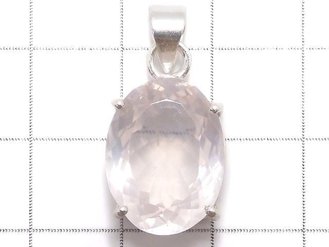 [Video][One of a kind] High Quality Rose Quartz AAA Faceted Pendant Silver925 NO.23