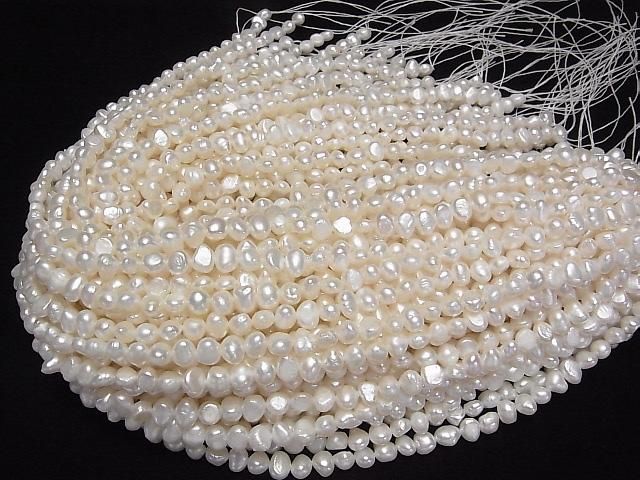 [Video] Fresh Water Pearl AA+ Potato-Baroque 6-7mm White 1strand beads (aprx.14inch/34cm)