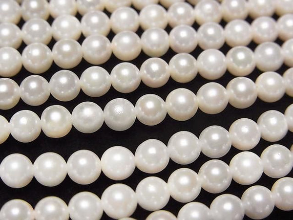 [Video] Japanese Akoya Pearl AAA- Round 4mm White 1/4 or 1strand beads (aprx.15inch/38cm)
