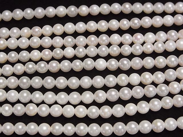 [Video] Japanese Akoya Pearl AAA- Round 4mm White 1/4 or 1strand beads (aprx.15inch/38cm)