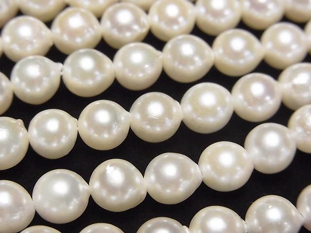 [Video] Japanese Akoya Pearl AAA- Semi Round 6-6.5mm White half or 1strand beads (aprx.15inch/38cm)