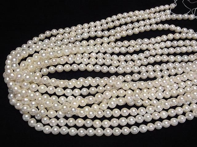 [Video] Japanese Akoya Pearl AAA- Semi Round 6-6.5mm White half or 1strand beads (aprx.15inch/38cm)