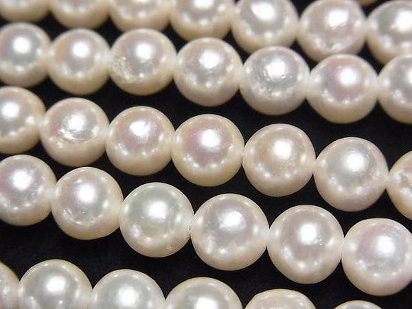 [Video] Japanese Akoya Pearl AAA- Semi Round 6-7mm White half or 1strand beads (aprx.15inch/38cm)