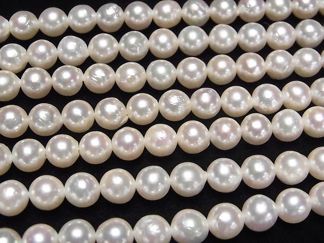 [Video] Japanese Akoya Pearl AAA- Semi Round 6-7mm White half or 1strand beads (aprx.15inch/38cm)