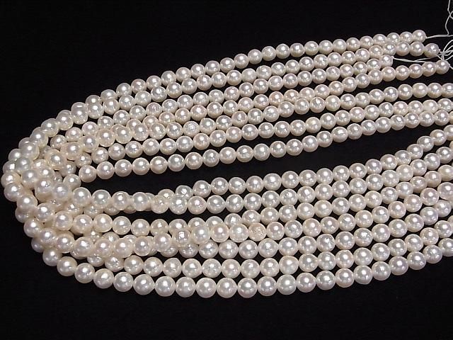 [Video] Japanese Akoya Pearl AAA- Semi Round 6-7mm White half or 1strand beads (aprx.15inch/38cm)