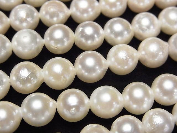 [Video] Japanese Akoya Pearl AAA- Semi Round 7.5-8mm White half or 1strand beads (aprx.15inch/38cm)
