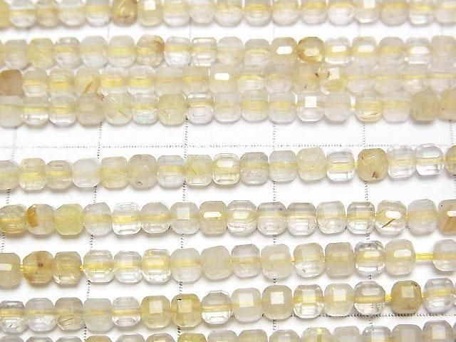 [Video]High Quality! Rutilated Quartz AA+ Cube Shape 3x3x3mm 1strand beads (aprx.15inch/37cm)