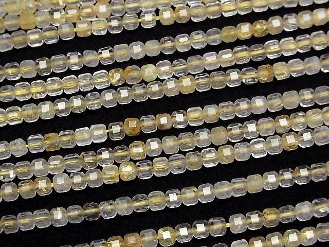 [Video]High Quality! Rutilated Quartz AA+ Cube Shape 3x3x3mm 1strand beads (aprx.15inch/37cm)