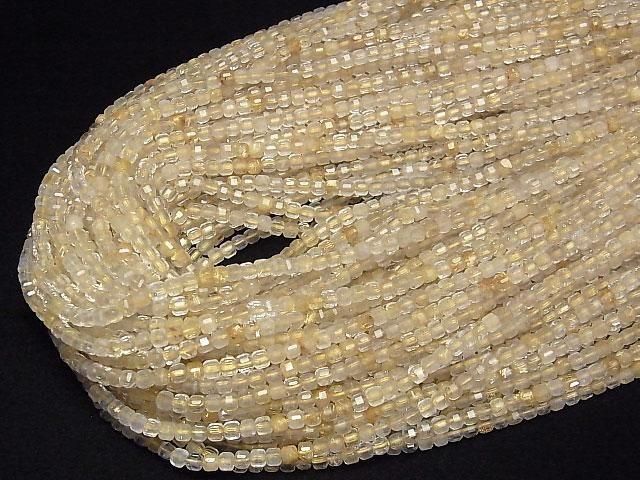 [Video]High Quality! Rutilated Quartz AA+ Cube Shape 3x3x3mm 1strand beads (aprx.15inch/37cm)