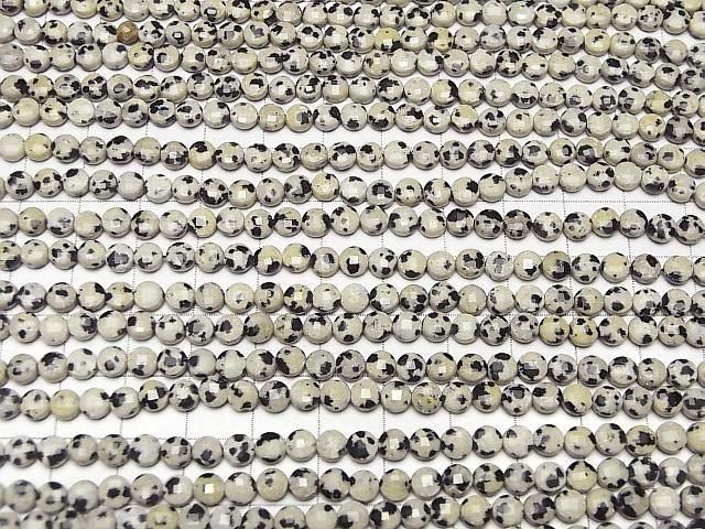 [Video]High Quality! Dalmatian Jasper Faceted Coin 4.5x4.5x3mm 1strand beads (aprx.15inch/37cm)