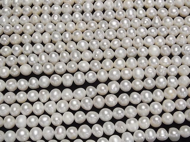 [Video] Fresh Water Pearl AA Potato 7-8mm White 1strand beads (aprx.14inch/35cm)