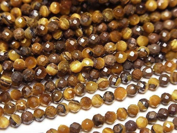 [Video]High Quality! Yellow Tiger's Eye AA+ Faceted Round 3mm 1strand beads (aprx.15inch/37cm)
