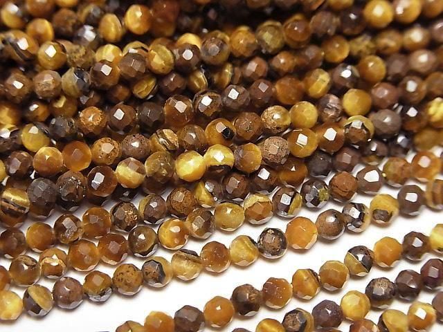 [Video]High Quality! Yellow Tiger's Eye AA+ Faceted Round 3mm 1strand beads (aprx.15inch/37cm)