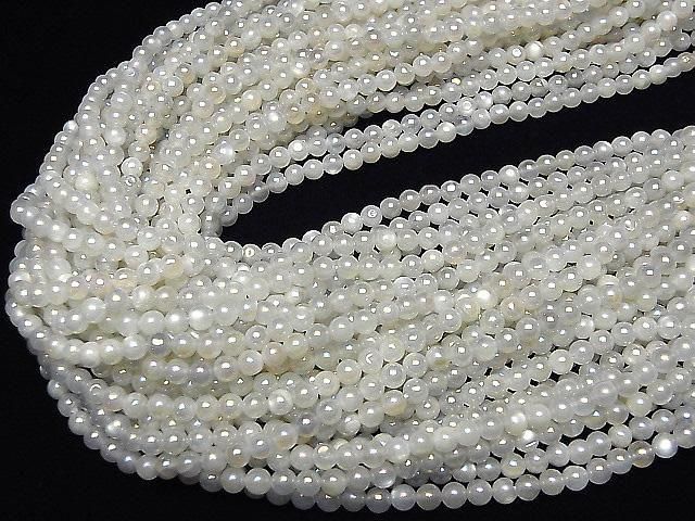 [Video] White Moonstone AAA Faceted Round 4mm AB Coating 1strand beads (aprx.14inch/34cm)