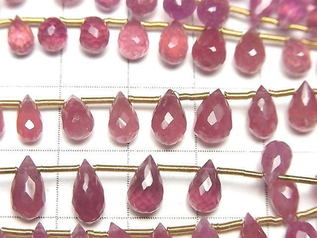 [Video]High Quality Ruby (Pink Sapphire) AA++ Drop Faceted Briolette 1strand beads (aprx.4inch/9cm)
