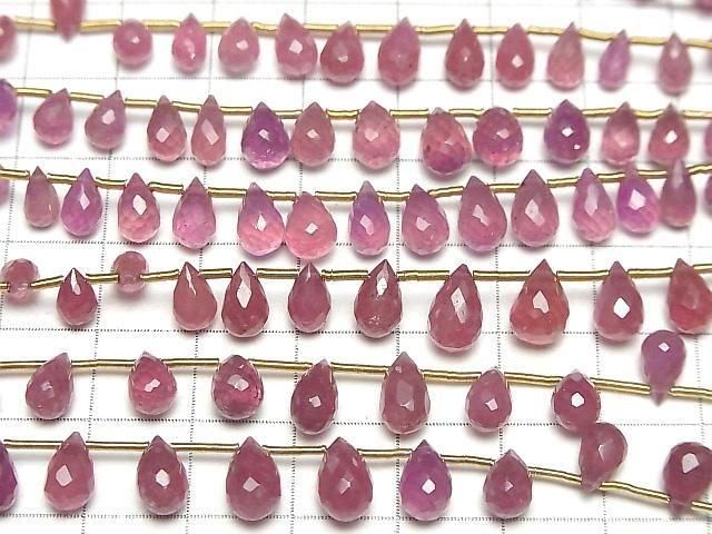 [Video]High Quality Ruby (Pink Sapphire) AA++ Drop Faceted Briolette 1strand beads (aprx.4inch/9cm)