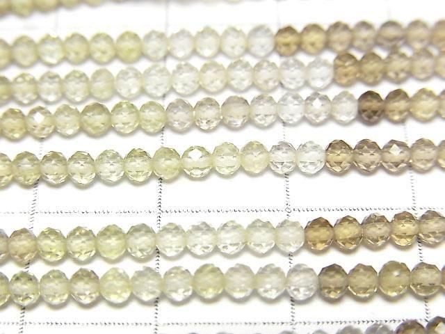 [Video]High Quality! Lemon x Smoky Quartz AAA Faceted Round 2mm 1strand beads (aprx.12inch/30cm)