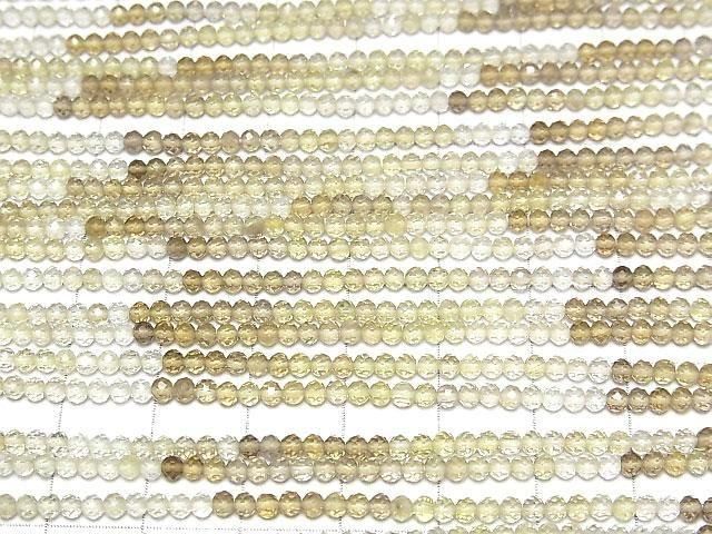 [Video]High Quality! Lemon x Smoky Quartz AAA Faceted Round 2mm 1strand beads (aprx.12inch/30cm)