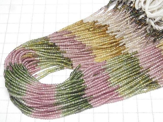 [Video]High Quality! Multicolor Tourmaline AAA Faceted Round 2mm 1strand beads (aprx.12inch/30cm)