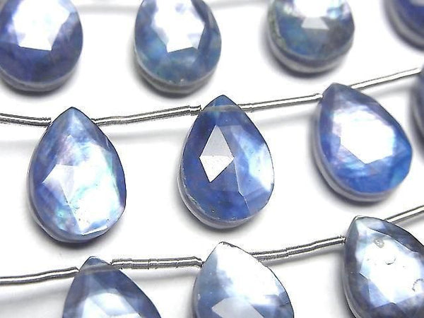[Video] Lapislazuli x Mother of Pearl MOP x Crystal AA++ Pear shape Faceted Briolette 14x10mm half or 1strand (8pcs)